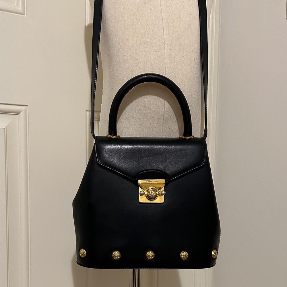 Salvatore Ferragamo High Heel Black Leather Two Way Crossbody Handbag- Gorgeous!